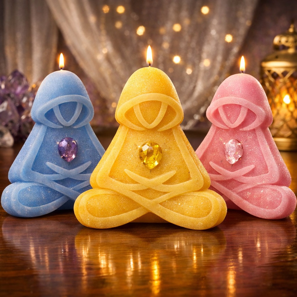 3 VELAS AROMÁTICAS CON CUARZO INTENCIONADO POR RENÉ MEY